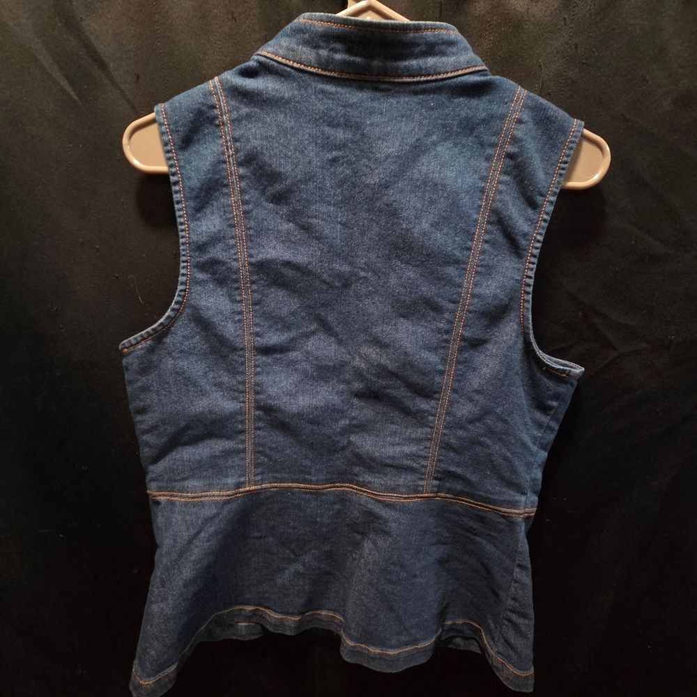 Liz Claiborne Utility Vintage Denim Vest Womens Sz S Blue Jean Zip Up Sleeveless - Picture 8 of 9